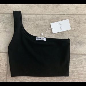 Femme Luxe black one shoulder crop top, NWT